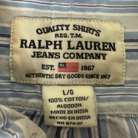 VTG Ralph Lauren Jeans Co Striped Button Up Shirt Mens L Blue Gray 100% Cotton - Picture 7 of 14